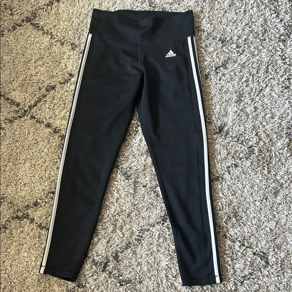 Adidas Kids Black Leggings with White Stripes